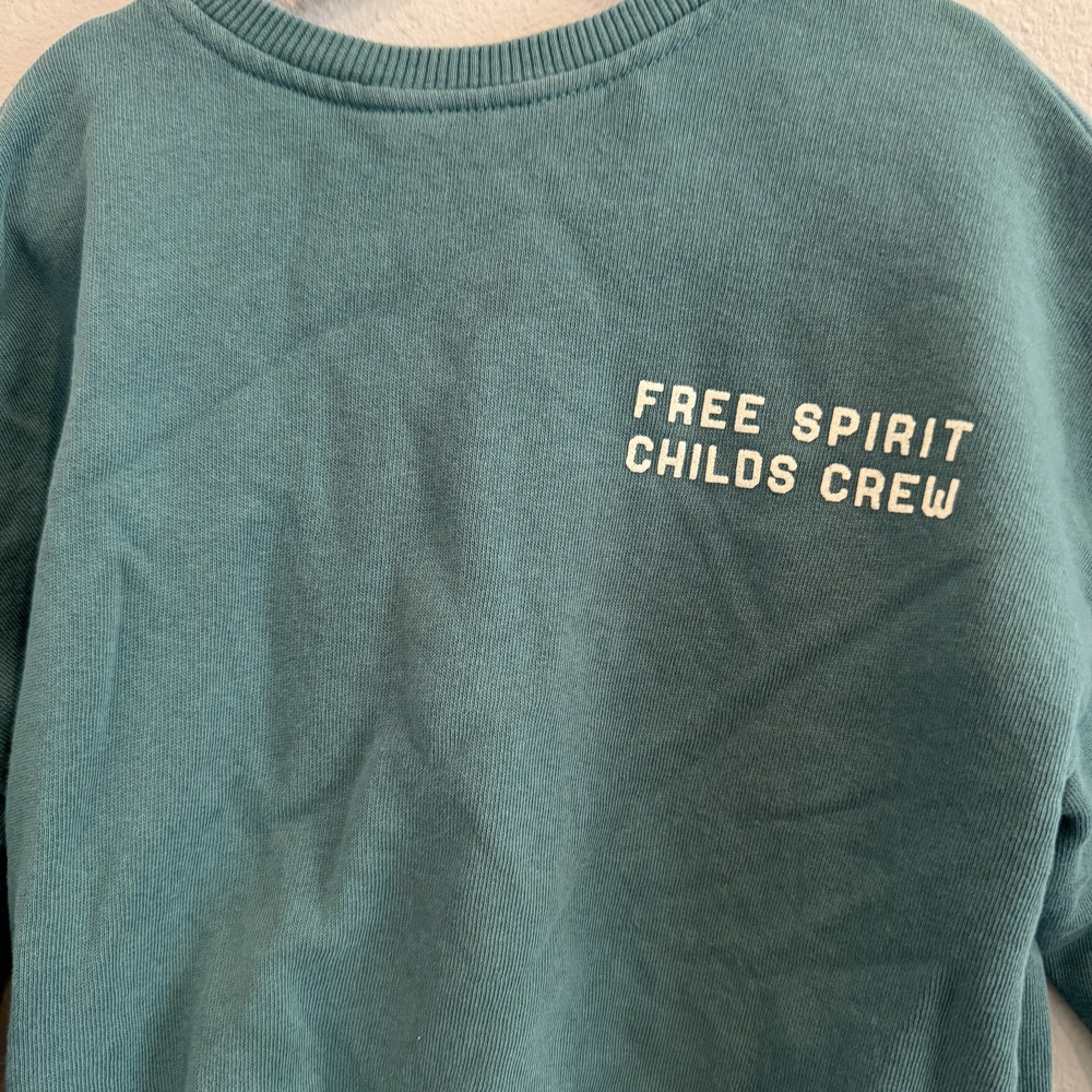 Zara Kids Free Spirit Childs Crewneck Sweatshirt Blue Green Size 4-5 - Picture 2 of 5